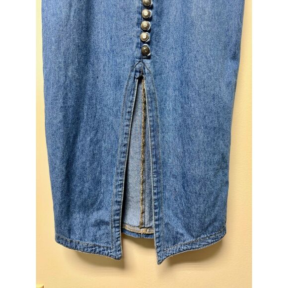 EXPRESS Vintage 80's Denim Long Sleeve Midi Dress Button Front V-Neck, Sz 6 - Picture 6 of 13